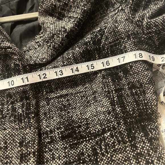 Zara Basic L White Black Jacket 17% Wool Lined Winter Big Pleated Collar F1 - Picture 10 of 11